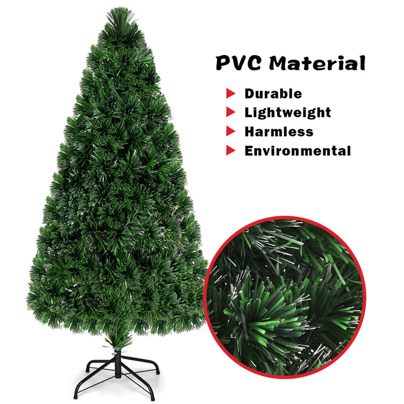 Pre-Lit Fiber Optic Artificial PVC Christmas Tree Metal 5Ft