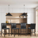 Set of 2 Bar Stools PVC Leather Counter Height Chairs for Kitchen Island Black