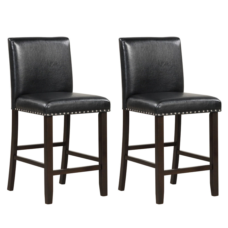 Set of 2 Bar Stools PVC Leather Counter Height Chairs for Kitchen Island Black