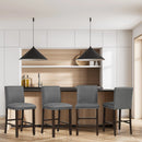 Set of 4 Bar Stools Linen Fabric Counter Height Chairs for Kitchen Island Grey