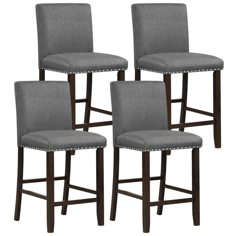 Set of 4 Bar Stools Linen Fabric Counter Height Chairs for Kitchen Island Grey