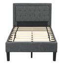Twin Size Upholstered Bed Frame Button Tufted Headboard Mattress Foundation Grey