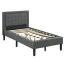 Twin Size Upholstered Bed Frame Button Tufted Headboard Mattress Foundation Grey