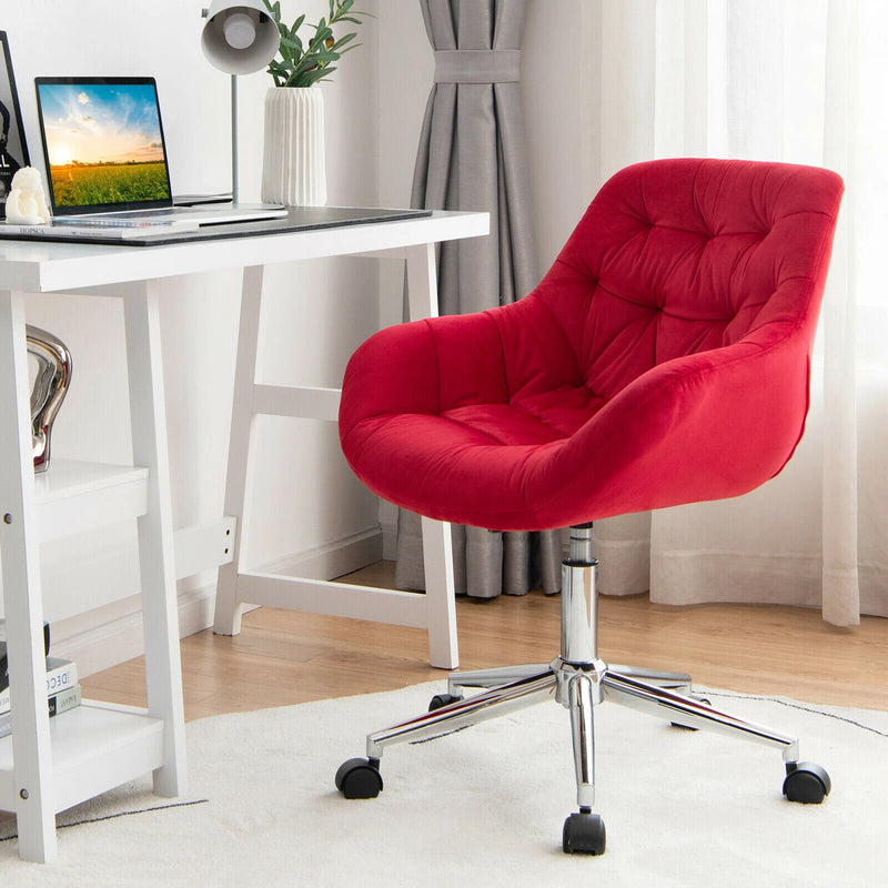 Velvet Leisure Arm Chair Adjustable Accent Office Swivel Task Chair Red