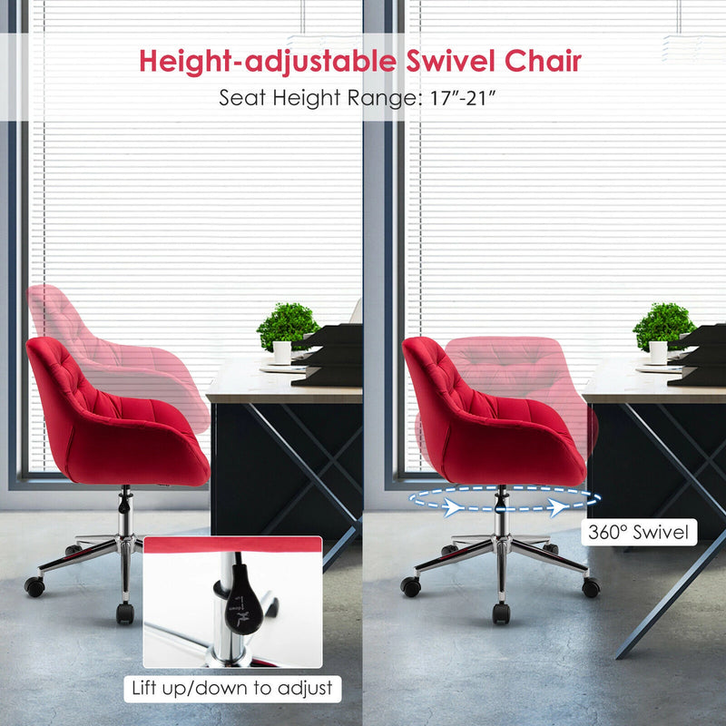 Velvet Leisure Arm Chair Adjustable Accent Office Swivel Task Chair Red