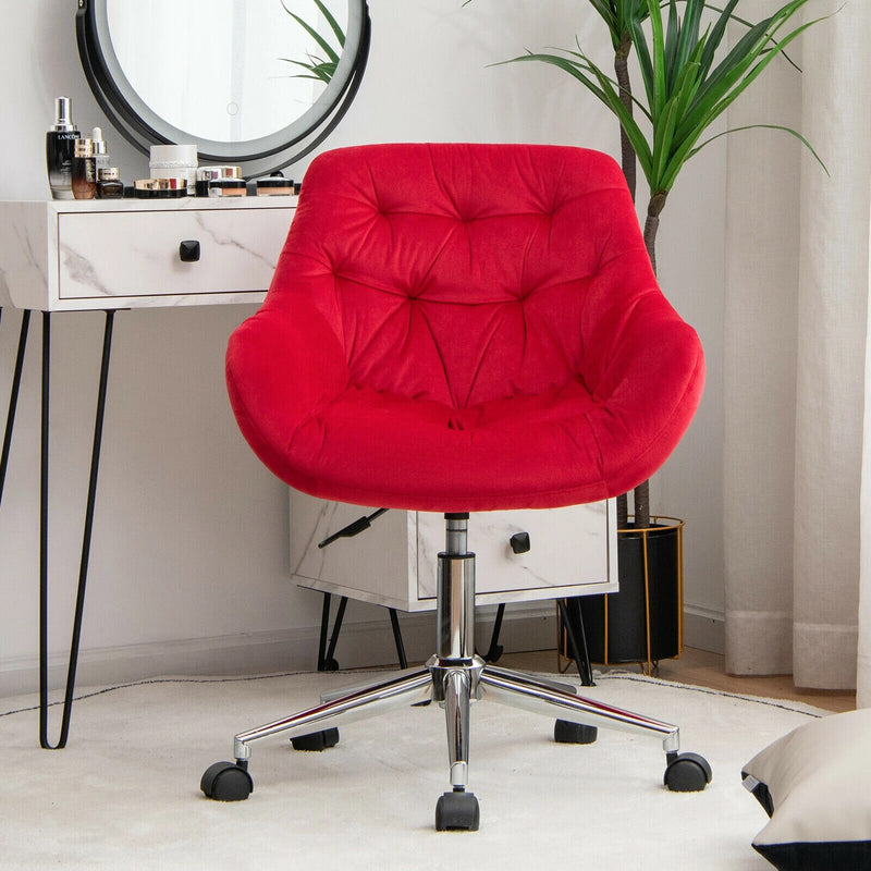 Velvet Leisure Arm Chair Adjustable Accent Office Swivel Task Chair Red