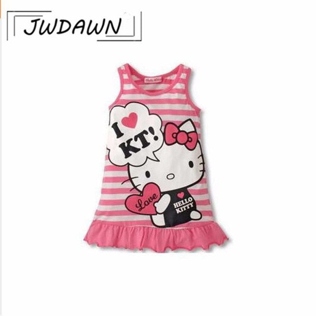 Cute Brand Children Dress Hello Kitty Minnie Summer Girl Dress Sleeveless