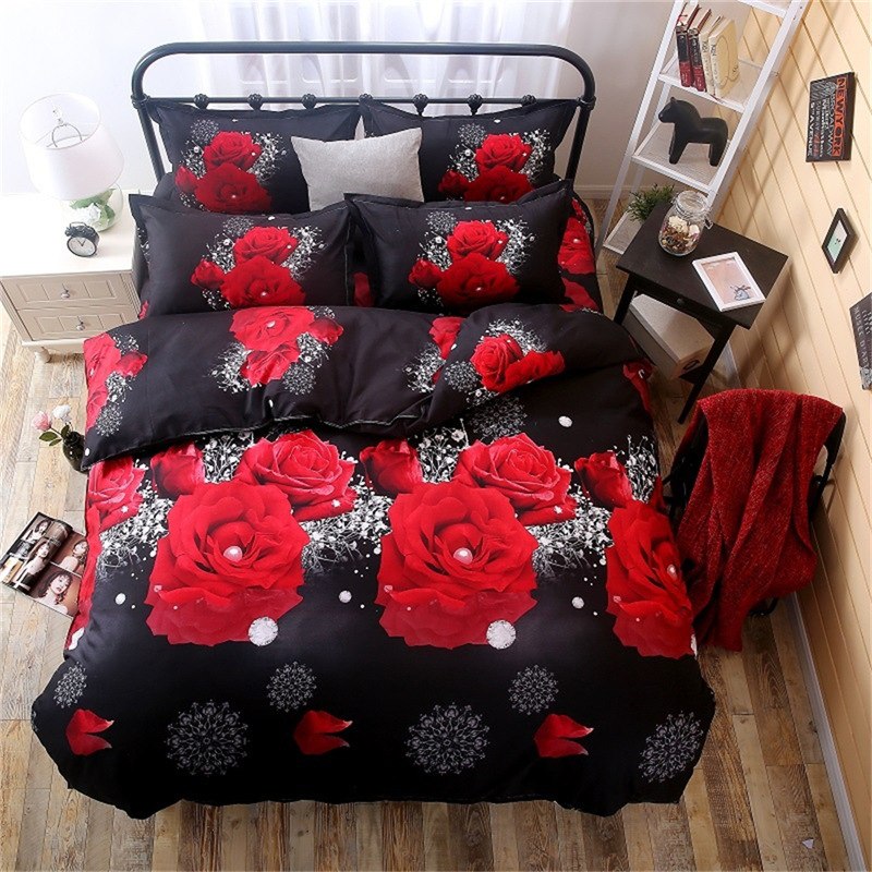 2/3Pcs Red Dream 3D Oil Painting Rose Printed Bedding Set