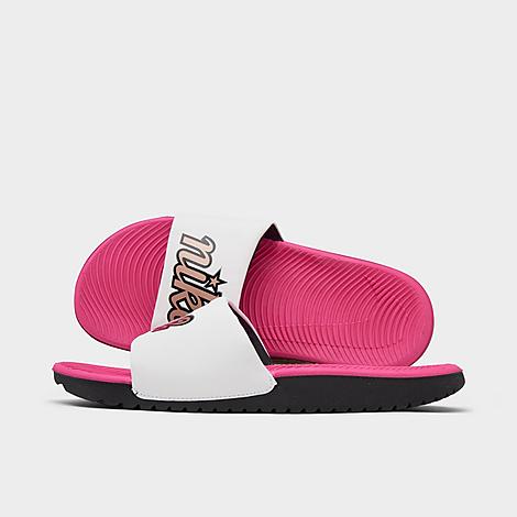 Nike Girls' Big Kids' Kawa SE Slide Sandals in Pink/Summit White
