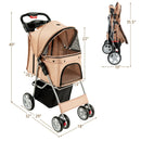 Foldable Pet Stroller 4-Wheel Cat Dog Travel Carrier w/ Storage Basket