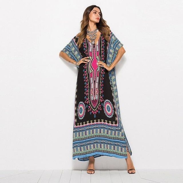 Ethnic Dashiki Dress Robe Traditional African Clothing Long Maxi Tunic Dress  PLus size