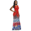 Elegant Long Red Print African Women Dress Sleeveless Dashiki Dress