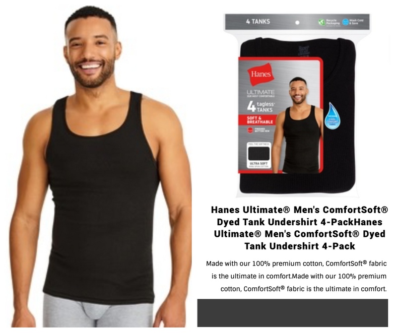 Lot of 3 New W/O Packaging Hanes ComfortSoft Men's Ribbed Tanks