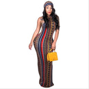 African stripes print dress (including headscarf)