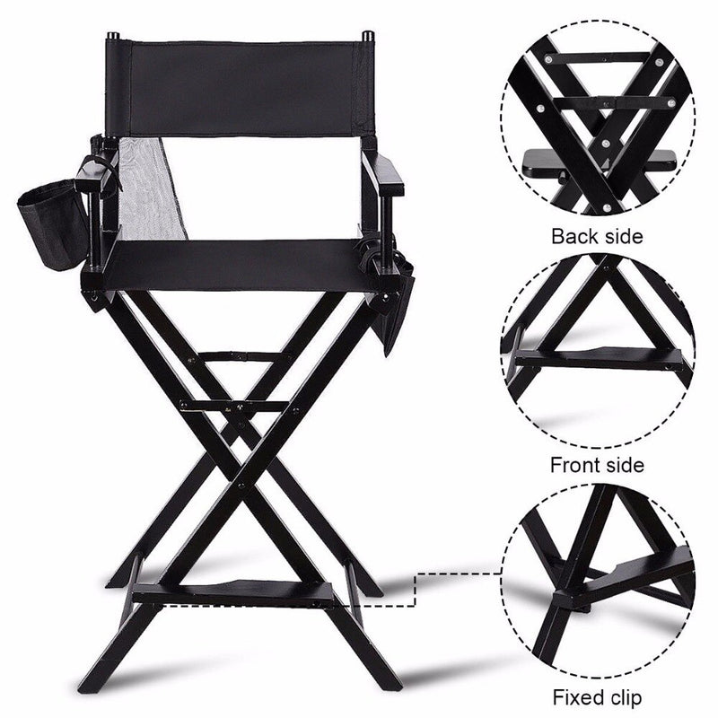 Foldable Wood Camping Directors Chair Makeup Artist Light Weight w/ Side Bags
