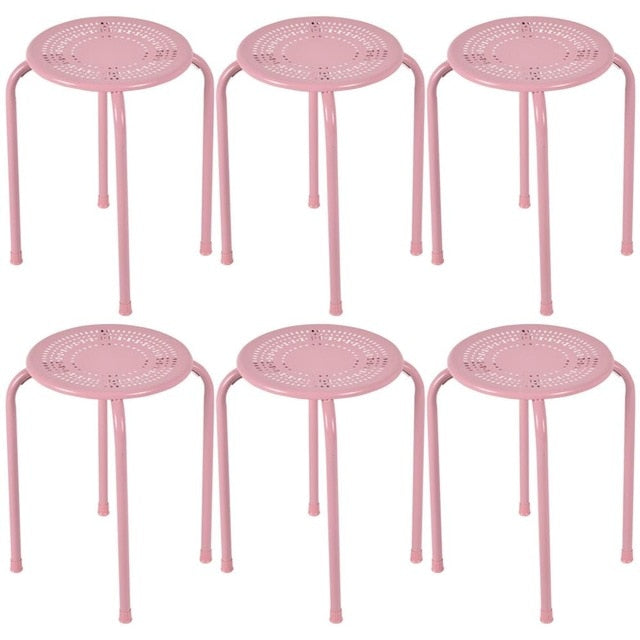 Set of 6 Stackable Metal Stool Set Daisy Backless Round Top Kitchen Dining Stools