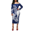African dress for women Leaf pattern printed long sleeve one-shoulder dress