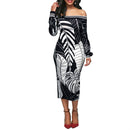 African dress for women Leaf pattern printed long sleeve one-shoulder dress