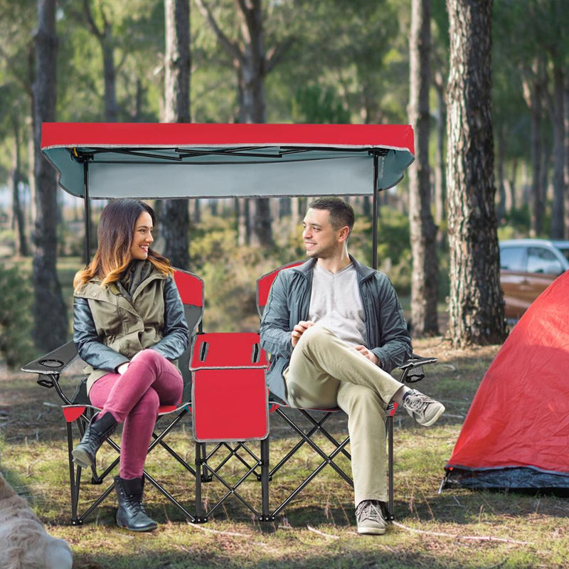 Portable Folding Camping Canopy Chairs w/ Cup Holder Cooler Outdoor OP70569