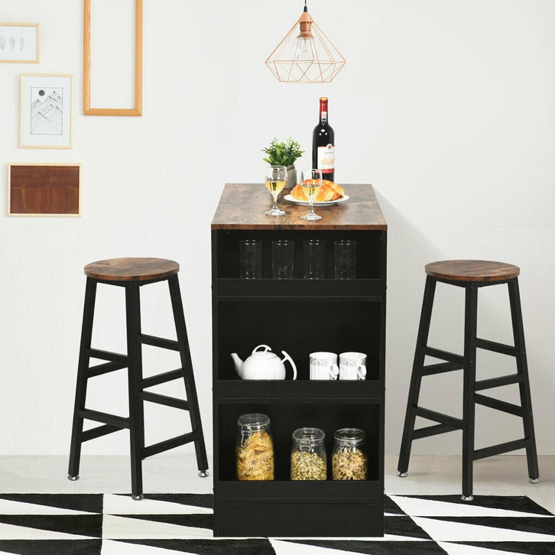 3 Pieces Bar Table Set Industrial Counter Height Dining Table Set with Storage