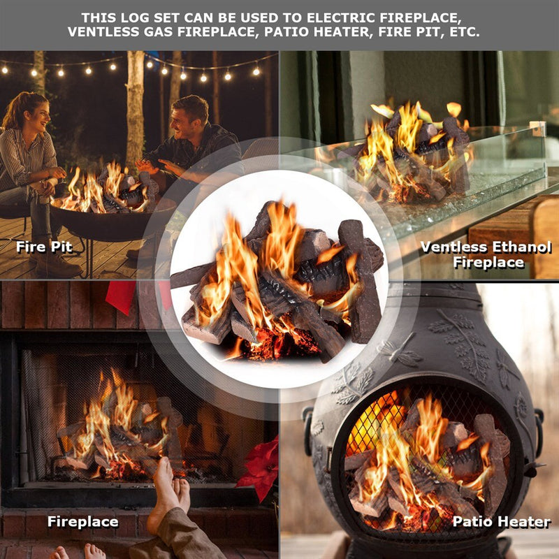 10PCS Ceramic Wood Logs Gas Fireplace Imitation Wood Propane Fire Pit Logs