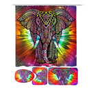 Colourful Elephant Printing Bathroom Shower Curtain Set Bath Toilet Cover Mat Non-Slip Rug Frabic Waterproof Polyester with Hook