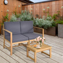 3PCS Patio Table Chairs Set Solid Wood Thick cushion Sectional Garden Furniture