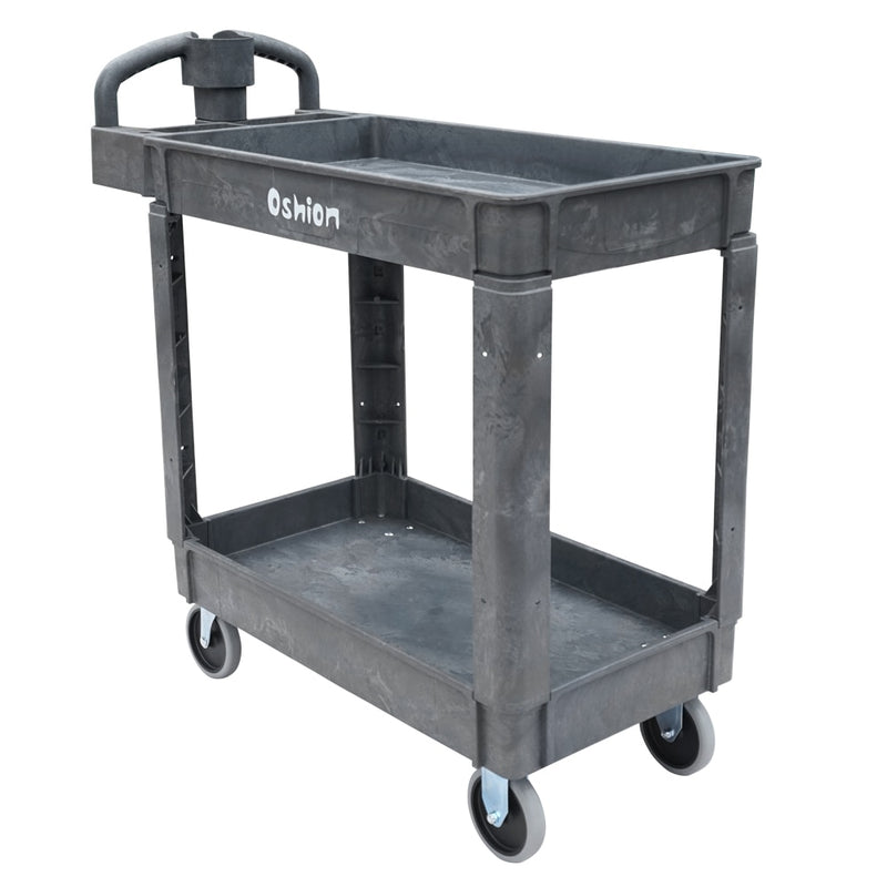 Commercial Products 2-Tier Utility Service Cart Small Lipped Shelves Ergonomic