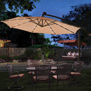 10' Hanging Solar LED Umbrella Patio Sun Shade Offset Market W/Base