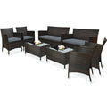 8PCS Rattan Patio Furniture Set Cushioned Sofa Chair Coffee Table Turquoise