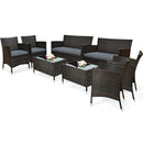 8PCS Rattan Patio Furniture Set Cushioned Sofa Chair Coffee Table Turquoise