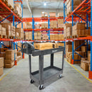 Commercial Products 2-Tier Utility Service Cart Small Lipped Shelves Ergonomic