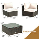 5PCS Patio Rattan Furniture Set Cushioned Sofa Chair Coffee Table
