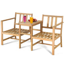 3PCS Patio Table Chairs Set Solid Wood Thick cushion Sectional Garden Furniture