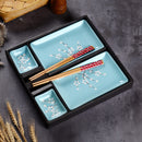 Japanese Style Blue Porcelain Sushi Plate Set with 2XSushi Plates,Dip Dishes,Stick