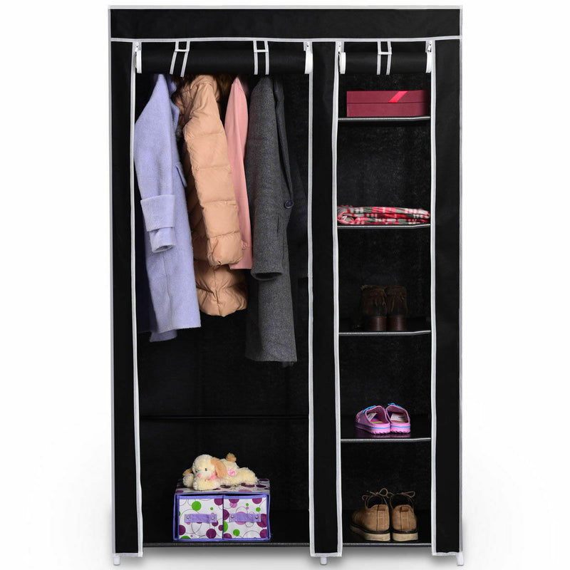 69" Portable Closet Storage Organizer Clothes Wardrobe Shoe Rack W/6 Shelf Black