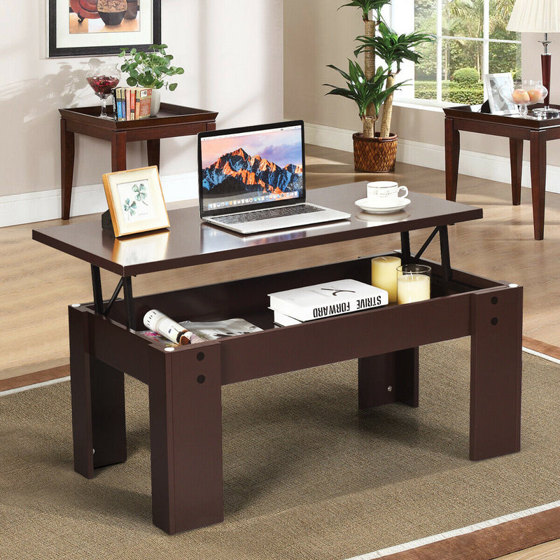 Lift Top Coffee Table Pop-UP Cocktail Table w/Hidden Compartment & Shelf