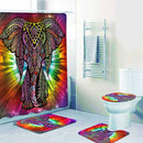 Colourful Elephant Printing Bathroom Shower Curtain Set Bath Toilet Cover Mat Non-Slip Rug Frabic Waterproof Polyester with Hook