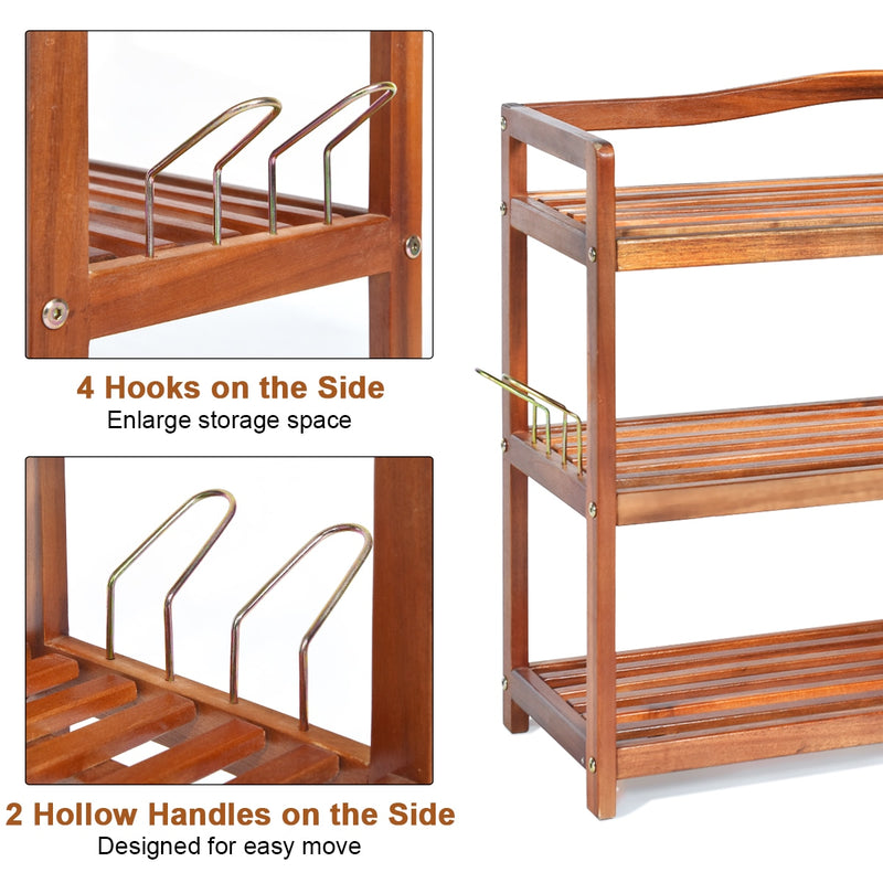 3-Tier Wood Shoe Rack Freestanding Shoe Storage Organizer Heavy-duty