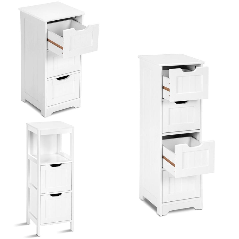 Costway White Floor Storage Cabinet Bathroom Organizer Free Standing 2/3/4 Drawers
