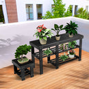 Bamboo Shoe Rack Bench with Stool Entryway 3 Tier Storage Organizer Black