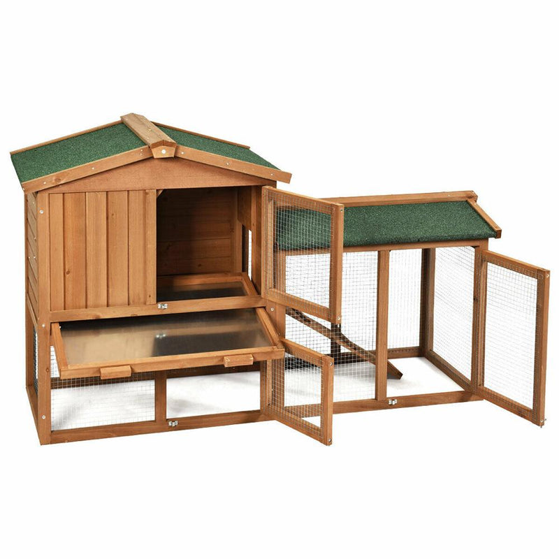 58" Wooden Rabbit Hutch Large Chicken Coop Weatherproof Indoor Outdoor Use