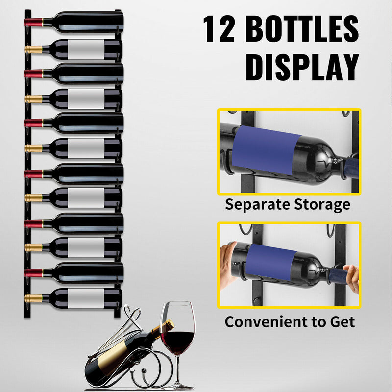 VEVOR 12/24 Bottle Wall Mount Wine Rack Kitchen Storage Holder Metal