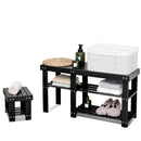 Bamboo Shoe Rack Bench with Stool Entryway 3 Tier Storage Organizer Black
