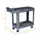Plastic Utility Service Cart 550 LBS Capacity 2 Shelves Rolling 41'' x 17'' x 34''