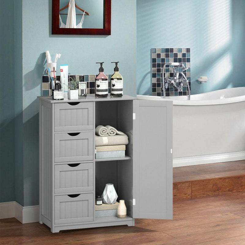 Wooden 4 Drawer Free Standing Bathroom Floor Cabinet Storage Cupboard Adjustable