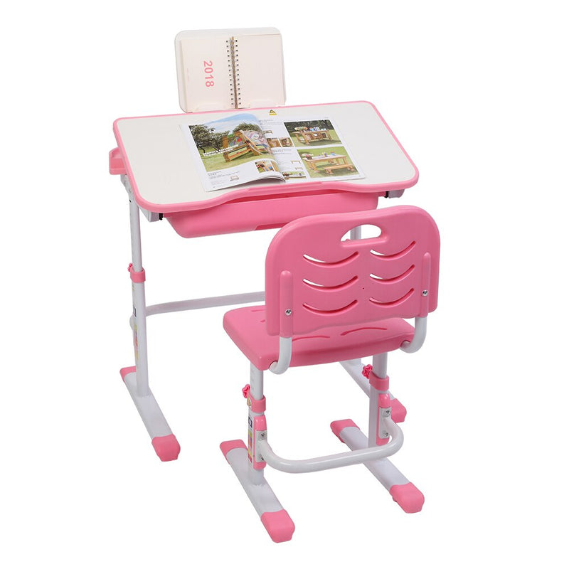 Kid Study Desk  Lifting Table Can Tilt Table And Chair Pink With Reading Stand