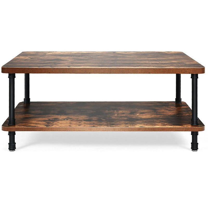 Coffee Table Rustic Accent Table Storage Shelf Living Room Furniture