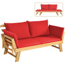 Patio Convertible Sofa Daybed Solid Wood Adjustable Furniture Thick Cushion  OP70607