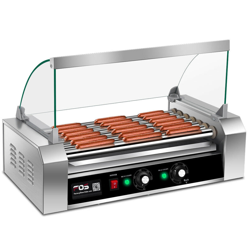 Commercial 18/30 Hot Dog Hotdog 7/11 Roller Grill Cooker Machine w/ Cover (7 Roller Grill)